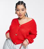 Brave Soul Plus Daisy Boxy Cardigan-red