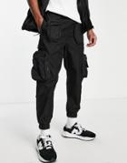 Bershka Utility Cargo Pants With Pockets In Black