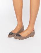 Carvela Manic Embellished Point Flat Shoes - Gray