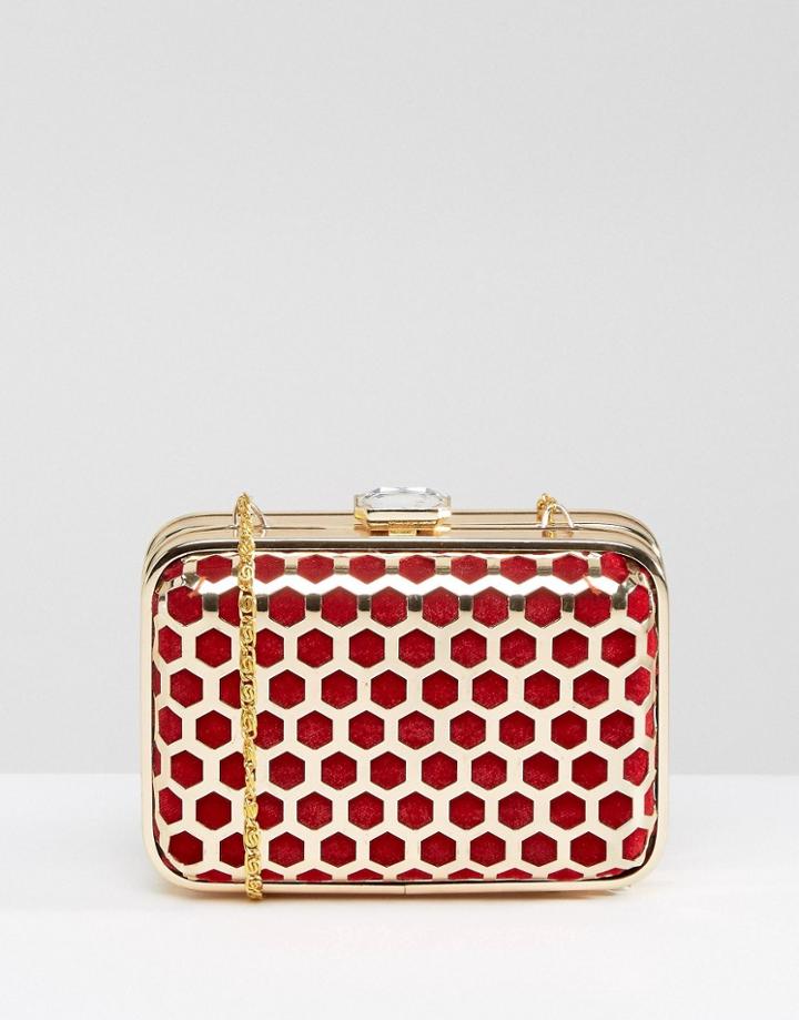 Park Lane Honeycomb Effect Box Clutch Bag - Red