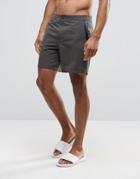 Asos Swim Shorts In Khaki With Pocket Tape Detail And Fixed Waistband In Mid Length - Green