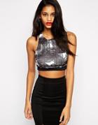 Asos Crop Top With Abstract Print And D Ring - Mono
