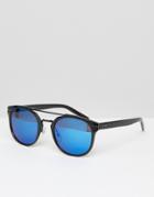 Jack & Jones Round Sunglasses With Blue Lens - Black