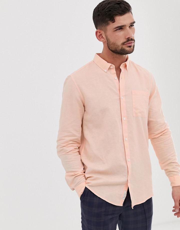 River Island Linen Shirt In Peach-orange