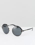 Versace Round Sunglasses With Double Brow Bar - Black
