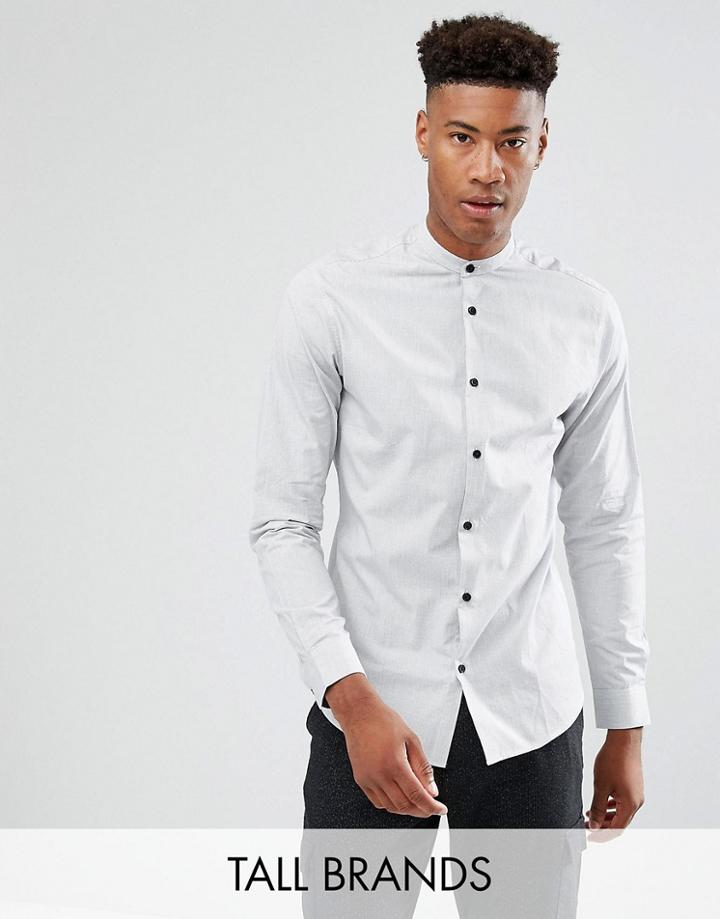 Selected Homme Tall Slim Shirt In Mini Grid Print With Contrast Buttons - Blue