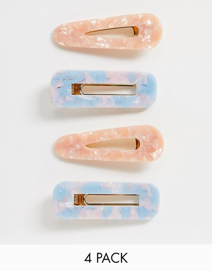 Asos Design Pack Of 4 Hair Clips In Pink And Blue Pastel Resins - Multi