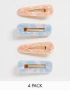 Asos Design Pack Of 4 Hair Clips In Pink And Blue Pastel Resins - Multi