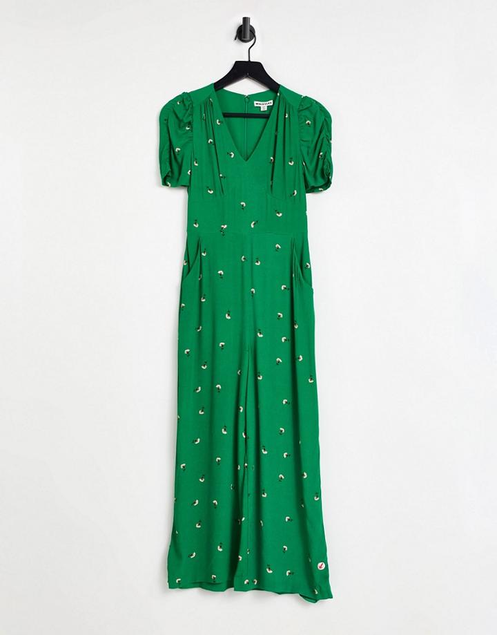Whistles Romantic Floral Print Jumpsuit In Green