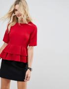 Asos Double Pephem Top - Red