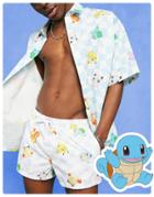 Asos Design Swim Short With Pokemon Checkerboard Print-multi