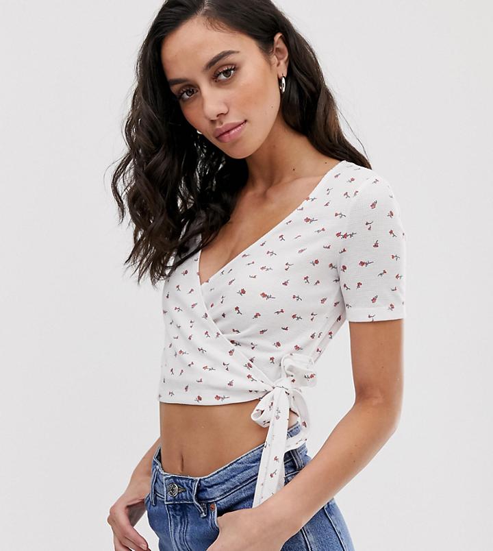 Bershka Cherry Print Wrap Top In White