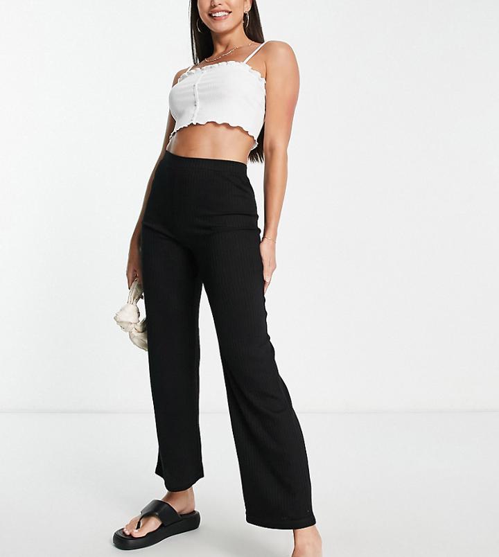 Pieces Tall High Waisted Wide Leg Ankle Length Pants In Black