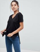 Asos T-shirt With V-neck In Lightweight Rib - Black