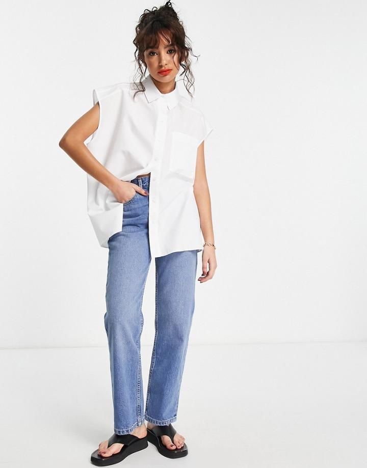 Topshop Petite Sleeveless Shirt In White