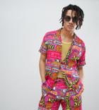 The Simpsons X Asos Design Revere Shirt With Logo Print Reg Fit - Pink