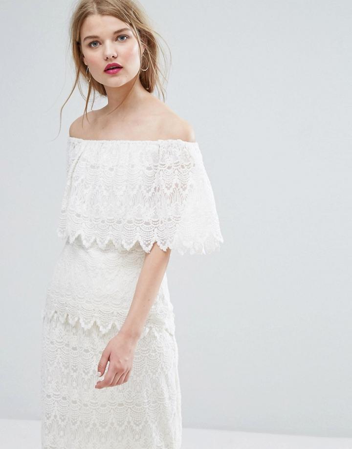 Vila Lace Bardot Top Co-ord - White