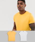 Asos Design T-shirt With Crew Neck With Roll Sleeve 2 Pack Save - Multi
