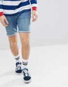 Asos Design Denim Shorts In Skinny 12.5oz Mid Wash Blue - Blue