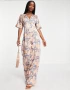 Qed London Button Front Wide Leg Jumpsuit In Paisley Print-multi