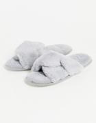 Loungeable Twist Detail Faux Fur Slides In Gray-grey