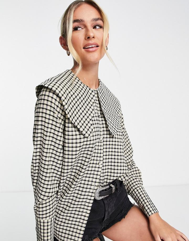 Urban Revivo Oversized Collar Blouse In Plaid Print-multi
