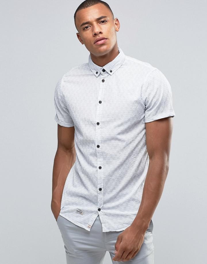 Blend Short Sleeve Slim Shirt Stripe - White