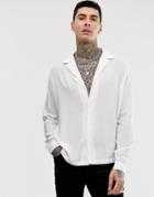 Asos Design Oversized Viscose Shirt With Deep Revere Collar In White - White
