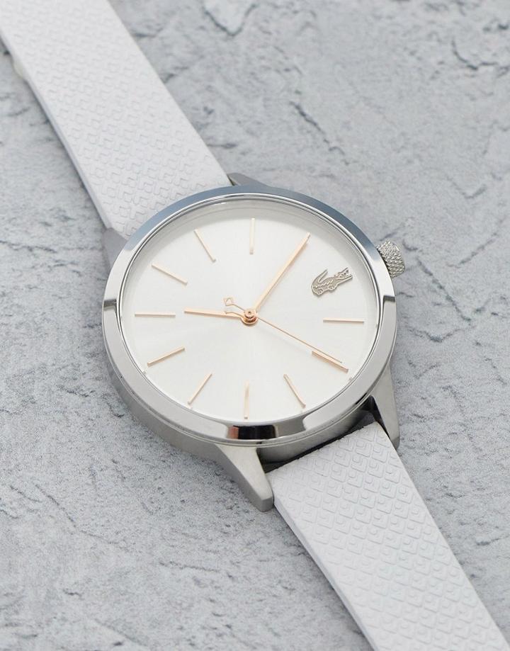 Lacoste Minimal Watch In White And Rose Gold