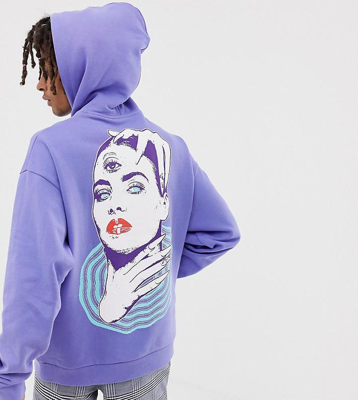 Crooked Tongues Oversized Hoodie In Purple With Face & Hands Print - Purple