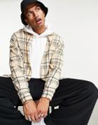 Asos Design 90s Oversized Plaid Shirt In Stone-neutral