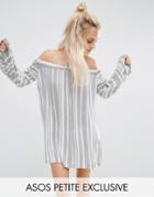 Asos Petite Stripe Off Shoulder Beach Dress - White