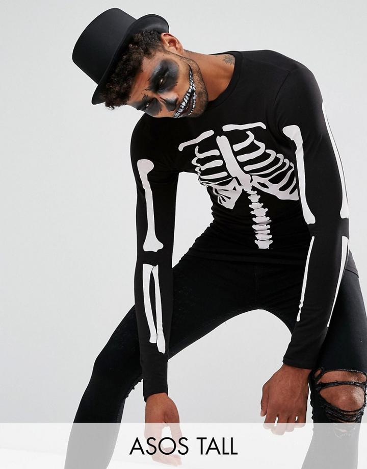 Asos Tall Halloween Muscle Long Sleeve T-shirt With Rib Cage Print - Black