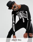 Asos Tall Halloween Muscle Long Sleeve T-shirt With Rib Cage Print - Black