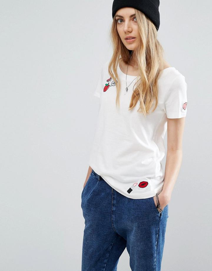 Only Stripe T-shirt With Patches - White