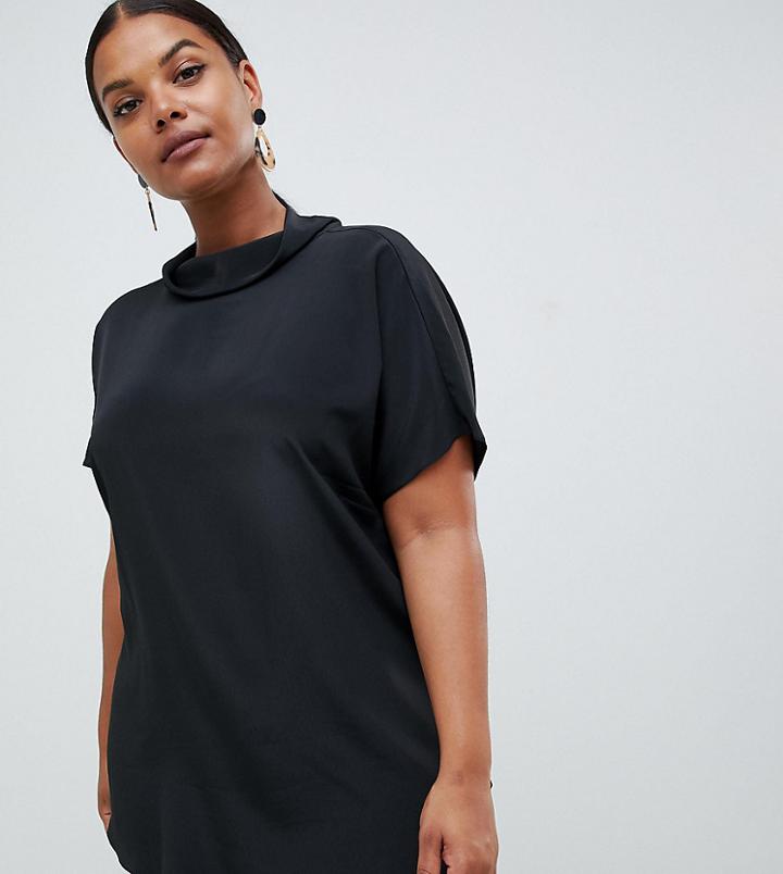 Asos Design Curve Short Sleeve High Neck Top - Black
