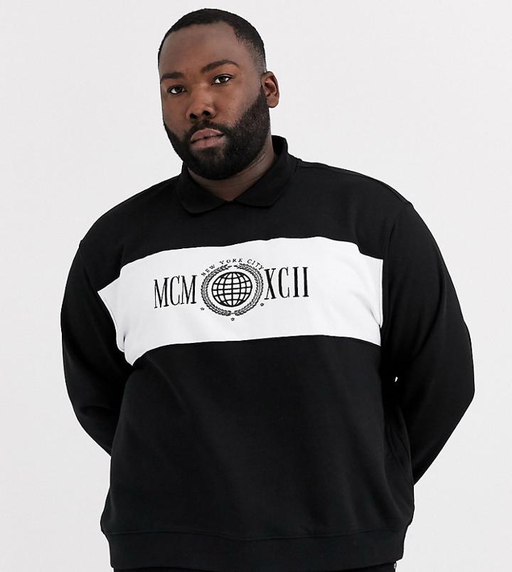 New Look Plus Collared Mcm Sweat In Black