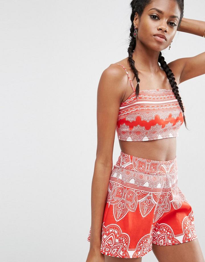 Asos Red Boarder Print Beach Top Co-ord - Red Print
