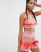 Asos Red Boarder Print Beach Top Co-ord - Red Print