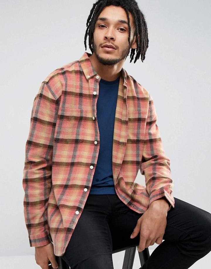 Asos Oversized Check Shirt In Orange - Orange