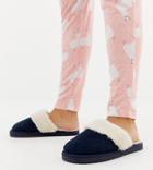 Asos Design Wide Fit New Moon Slippers - Navy