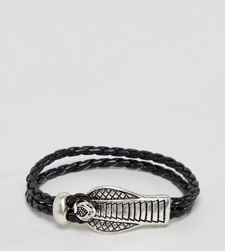 Sacred Hawk Leather Bracelet With Snake Clasp - Black
