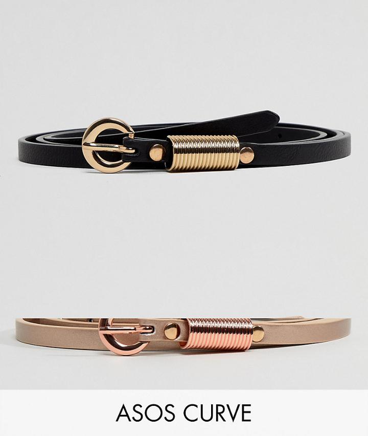 Asos Design Curve 2 Pack Waist & Hip Belts With Rose Gold Buckle Detail - Multi