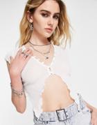 Asos Design Slinky Mesh Top With Pointed Lettuce Hem In White