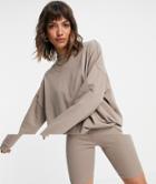 Asos Design Tracksuit Oversized Sweatshirt / Ribbed Legging Short In Mushroom-grey