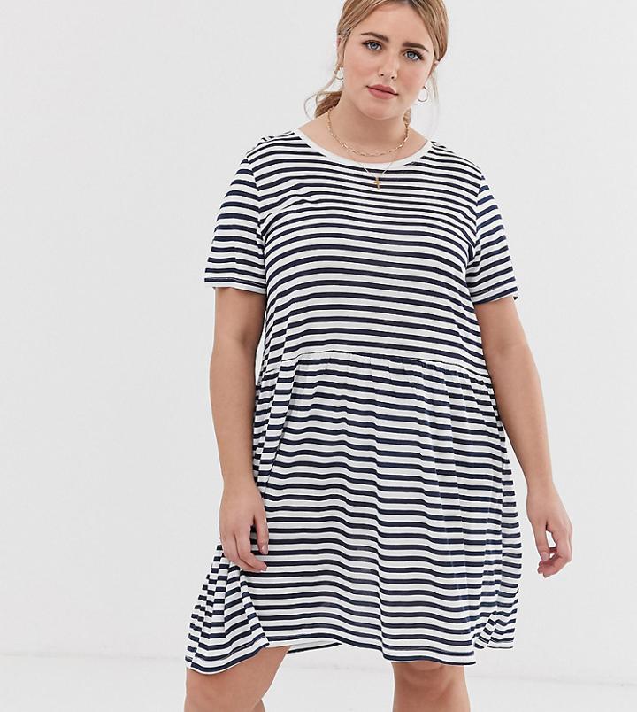 Daisy Street Plus Smock Dress In Stripe - Navy