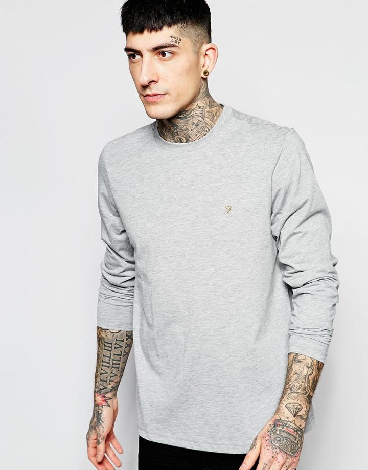 Farah Long Sleeve T-shirt With F Logo In Reg Fit - Gray