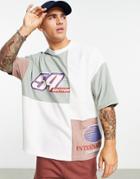 Asos Design Oversized T-shirt In Waffle Color Block With Multi Placement Print-green