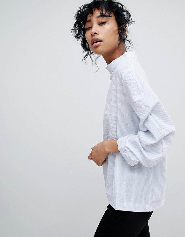 Pieces Ruched Sleeve High Neck Sweatshirt - Gray