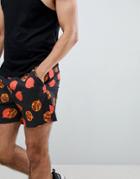 Asos Design Slim Shorts In Pomegranate Print - Black